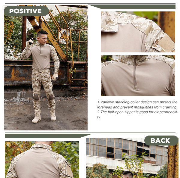 Chemise militaire tactique de combat de grenouille d'hommes, 100% T-shirt de Camo de polyester, longue chemise de douille de Camo